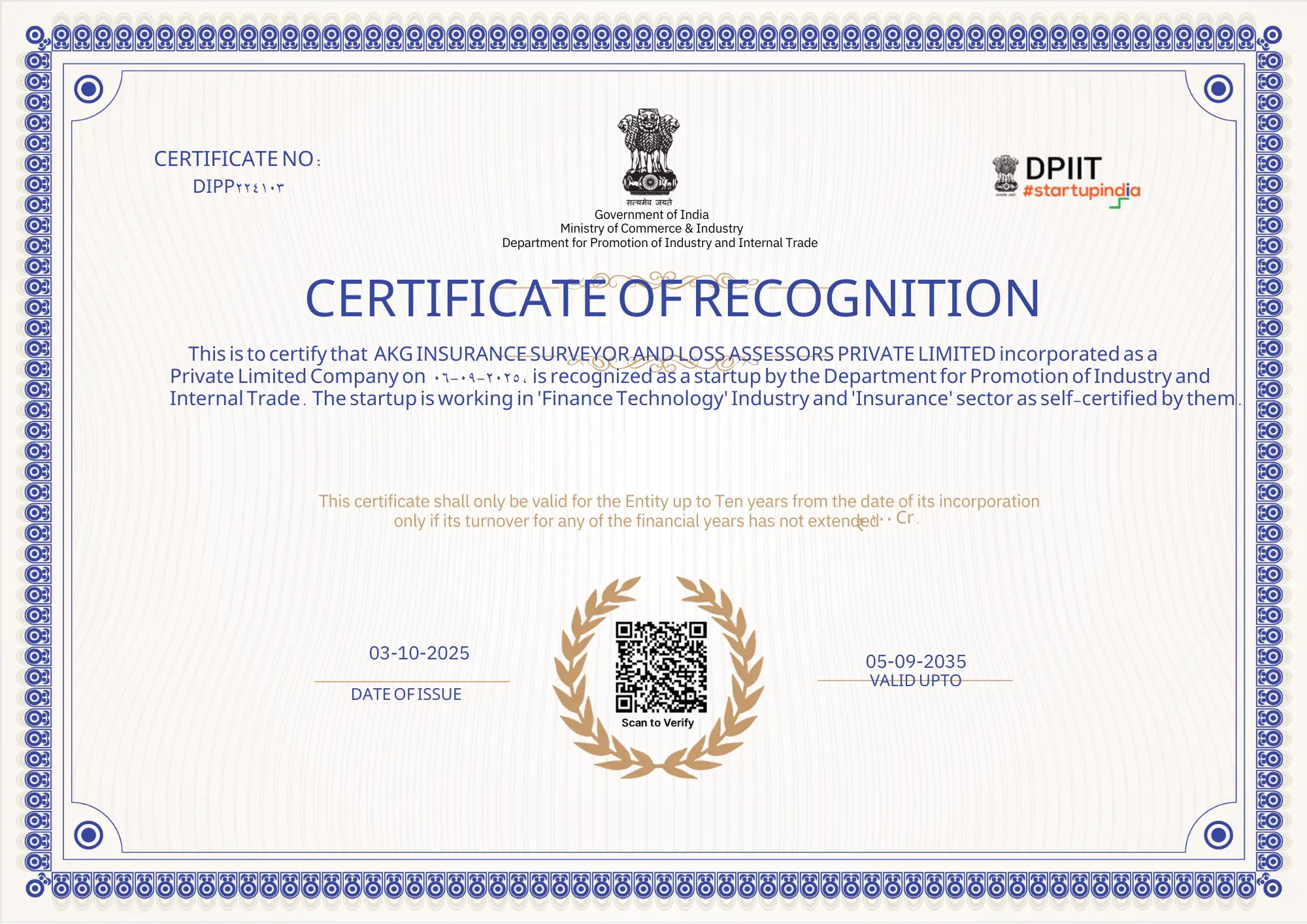 AKG Certificate of Recognition